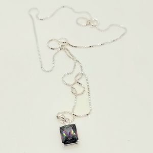 Sterling Silver Chain and Topaz Pendant with Small Rhinestone